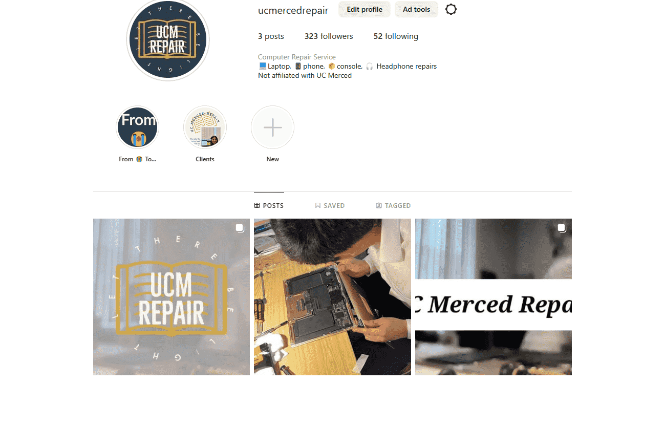 a screenshot of the ucmercedrepair instagram